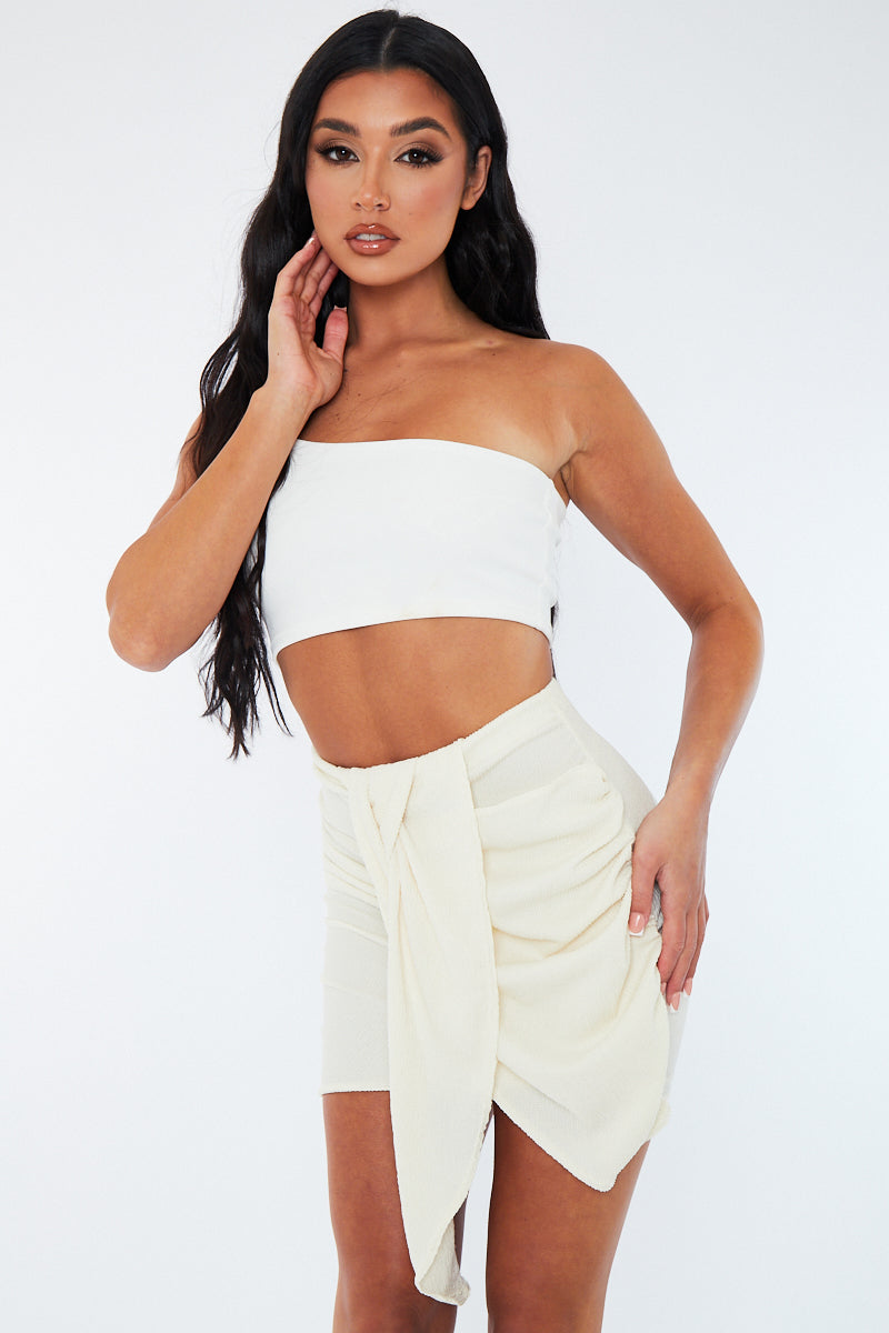 Cream Textured Draped Mini Skirt - Kath