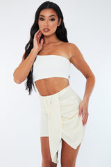 Cream Textured Draped Mini Skirt - Kath