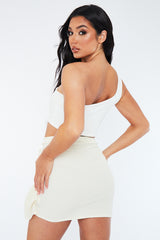 Cream Textured Draped Mini Skirt - Kath