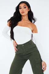 White Rib Bardot Bodysuit - Edith