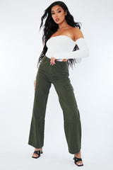 Khaki Denim Cargo Trousers - Renata