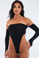 Black Rib Bardot Bodysuit - Edith