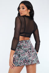 Multi Floral Print Mesh Mini Skirt - Cianna
