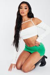 White Rib Square Strap Front Crop Top - Addison