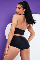 Black Cut Out Halter Neck Crop Top & Shorts Set - Tallula