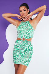 Green Zebra Print Cut Out Mini Dress - Kerry