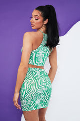 Green Zebra Print Cut Out Mini Dress - Kerry