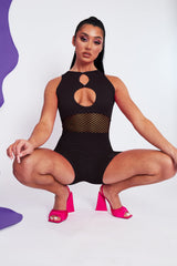 Black Fishnet Keyhole Playsuit - Jamila