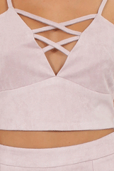 Lilac Lattice Crop Suede Co-ord - Freya