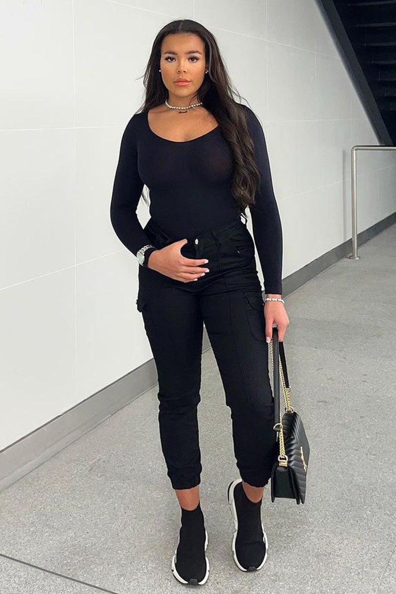 Black Cuffed Cargo Trousers - Genesis