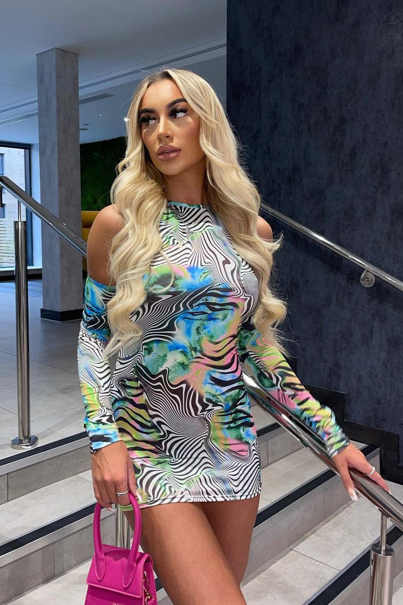 Multi Zebra Print Cut Out Shoulders Mini Dress | Mini Dresses | Rebellious Fashion Multi Zebra Print Cut Out Shoulders Mini Dress | Mini Dresses | Rebellious Fashion