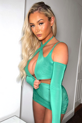 Green Halter Neck Cut Out Slinky Mini Dress - Lessie