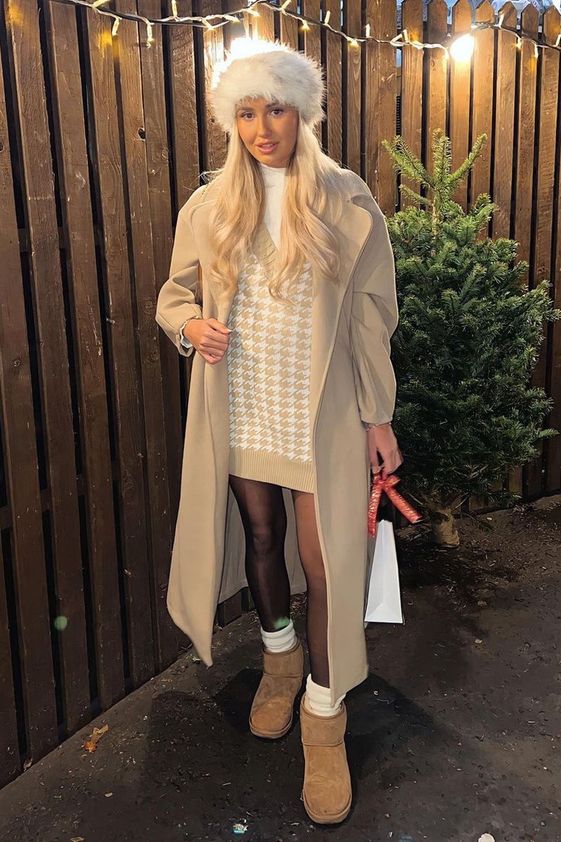 Beige Houndstooth Knit Vest - Hazel