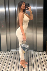 Cream Knot Strap Slinky Jumpsuit - Imani