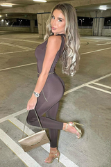 Chocolate Knot Strap Slinky Jumpsuit - Imani