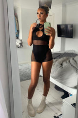 Black Fishnet Keyhole Playsuit - Jamila