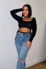 Black Scoop Neck Front Cut Out Jersey 2 Piece Top - Jasmine