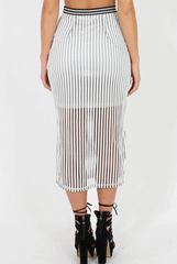 Black and White Stripe Mesh Midi Skirt - Jemima