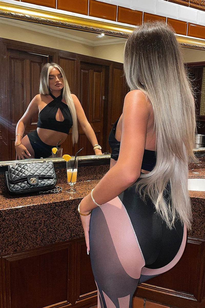 Black Halter Neck Slinky Crop Top - Jessabel