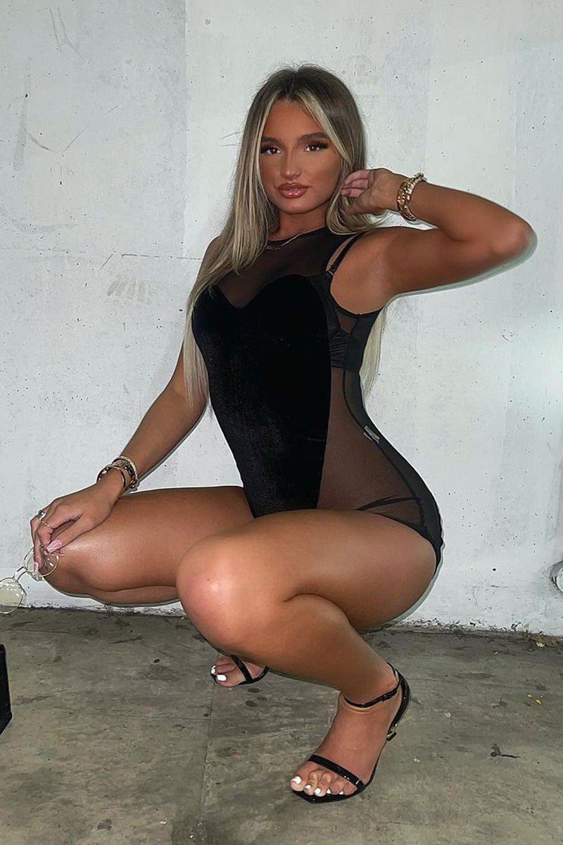 Black Velvet Mesh Playsuit - Jolie