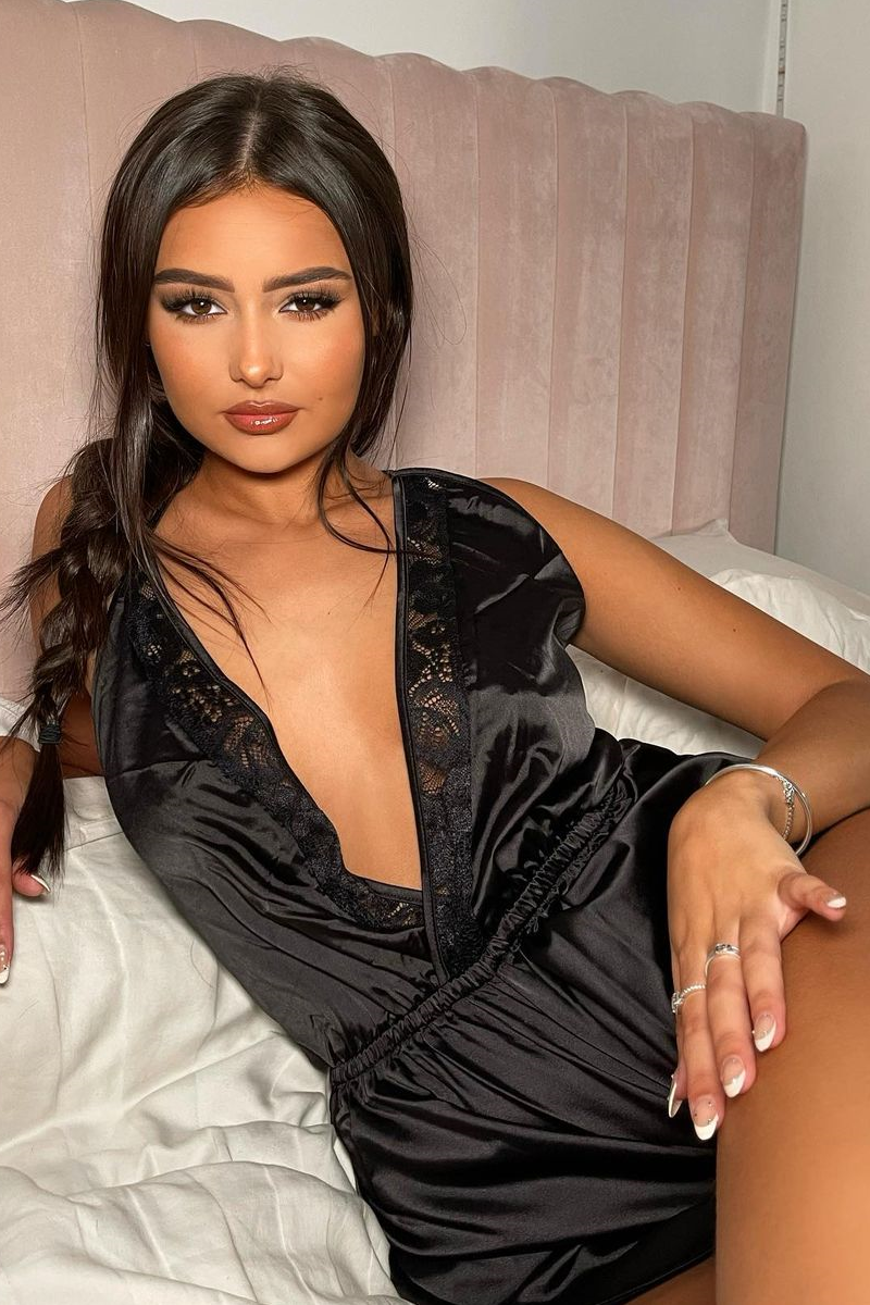 Black Plunge Satin Playsuit - Joss
