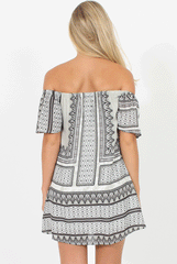 Light Grey Print Bardot Dress - July