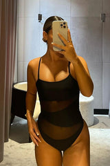 Black Mesh Panel Swimsuit - Kaelan
