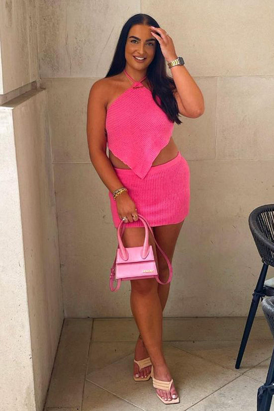 Pink Knitted Crop Top & Mini Skirt Set - Kelsey