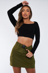 Black Lace Up Back Crop Top - Celia