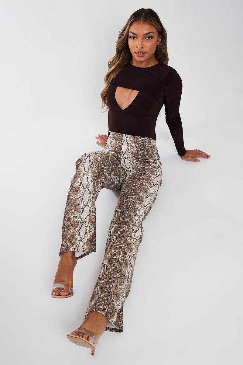 Snake An Entrance Vegan Leather Snake Print Wide Leg Trousers  Oh Polly