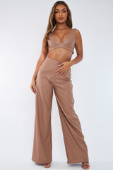 Tan PU Croc Leather Straight Leg Trousers - Sevyn