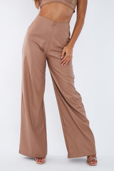 Tan PU Croc Leather Straight Leg Trousers - Sevyn