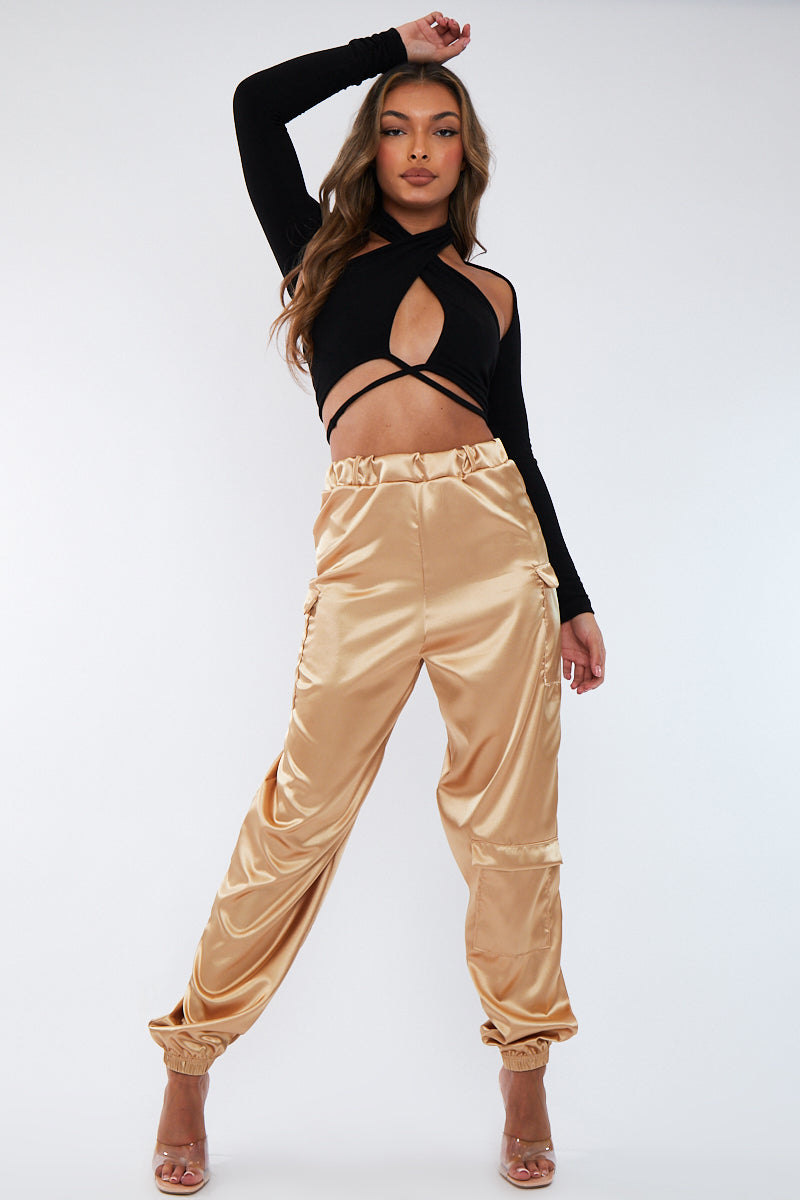 Embroidered Star Taping Satin Trousers  Nasty Gal