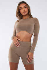 Beige Rib Crop Top & Shorts Set - Zoe