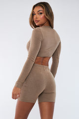 Beige Rib Crop Top & Shorts Set - Zoe