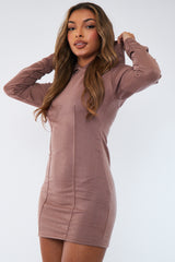 Mocha Seam Front Hoodie Mini Dress - Riley