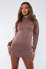 Mocha Seam Front Hoodie Mini Dress - Riley