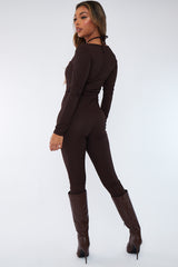 Chocolate Rib Tie Halter Neck Jumpsuit - Asha