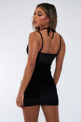 Black Mesh Detail Corset Velvet Mini Dress - Asha