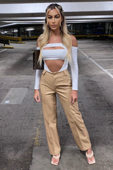 White Front Cut out Bodysuit - Kripa