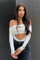 White Front Cut out Bodysuit - Kripa