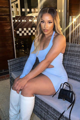 Blue One Sleeve Cut Out Mini Dress - Kyra