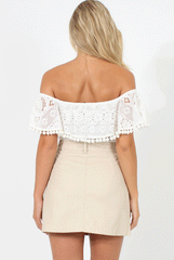 Nude Leather Button Front Skirt- Launa