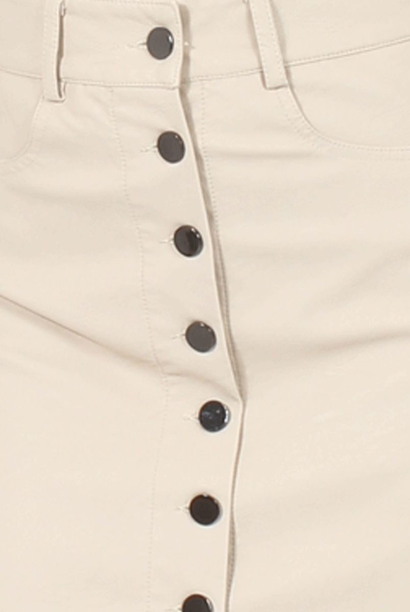 Nude Leather Button Front Skirt- Launa