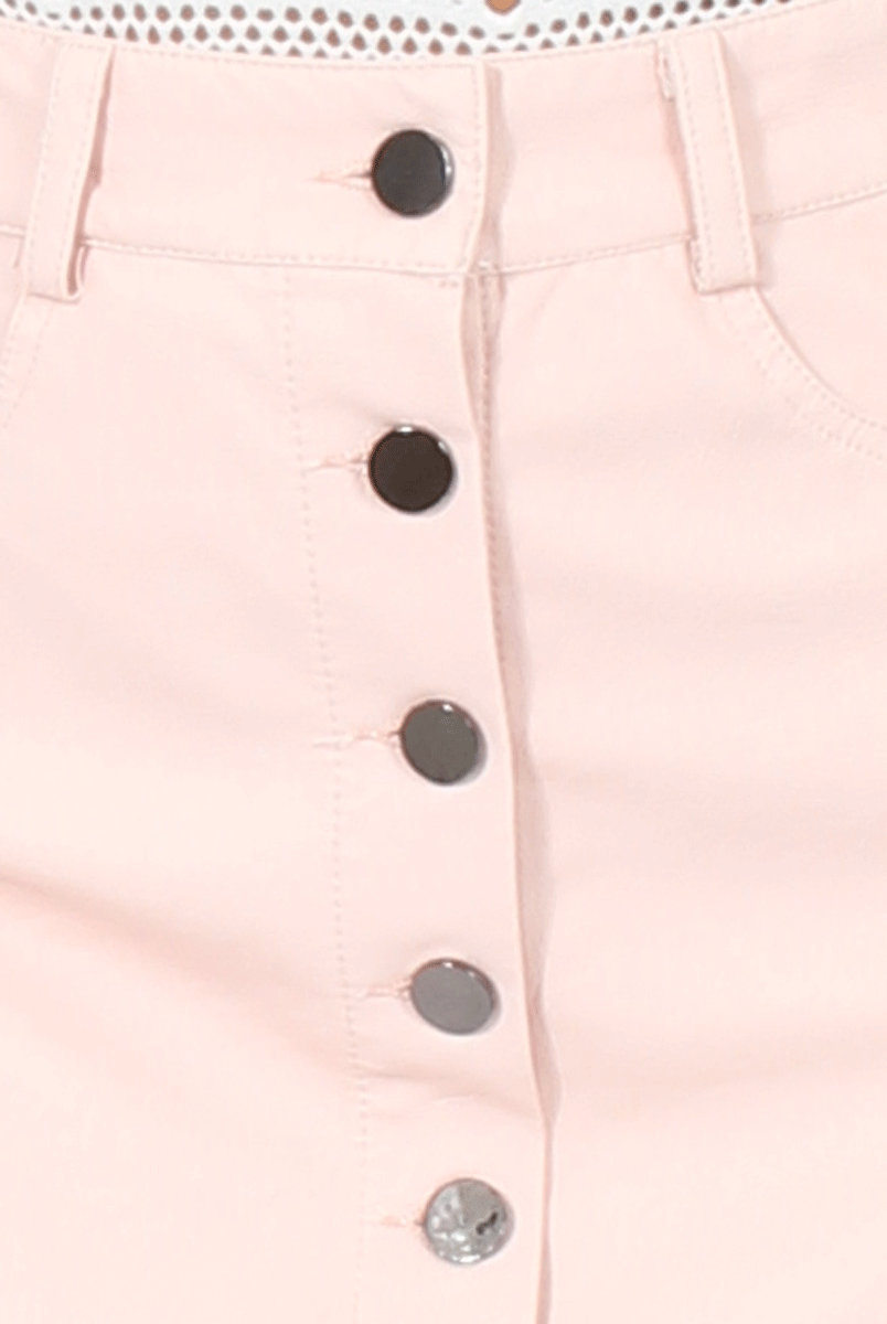 Pink Leather Button Front Skirt- Launa