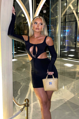 Black Halter Neck Cut Out Slinky Mini Dress - Lessie
