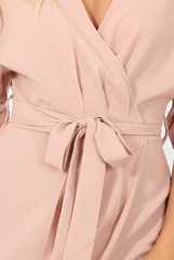 Nude Wrap Around Pleated Tie Waist Dress - Lilith