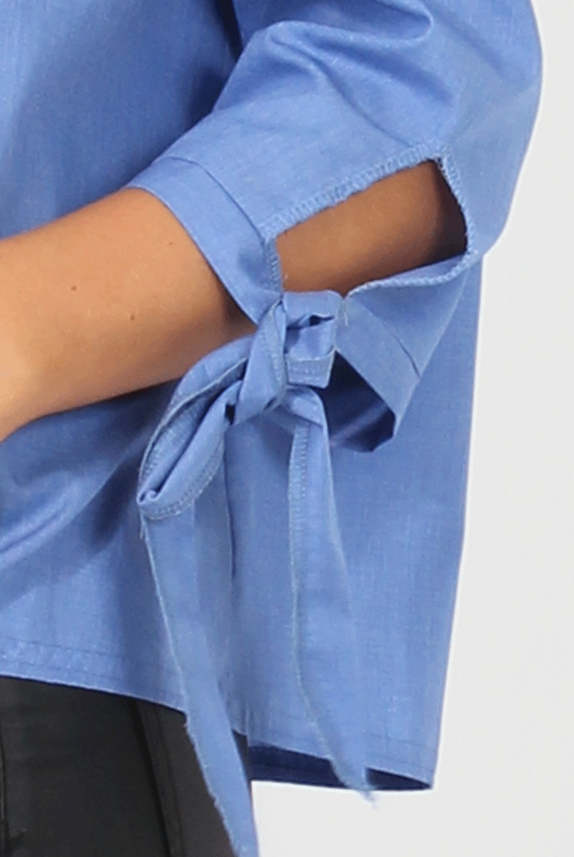 Blue Bardot Tie Cuff Top - Macy