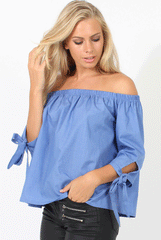 Blue Bardot Tie Cuff Top - Macy