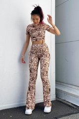 Brown Marble Print Ribbed Set - Mansi